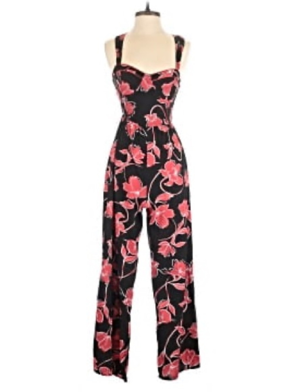 Red and Black Floral Sweetheart Neck Jumpsuit [MEDIUM]